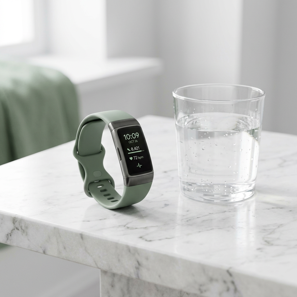 High-tech biometric wearable on marble surface